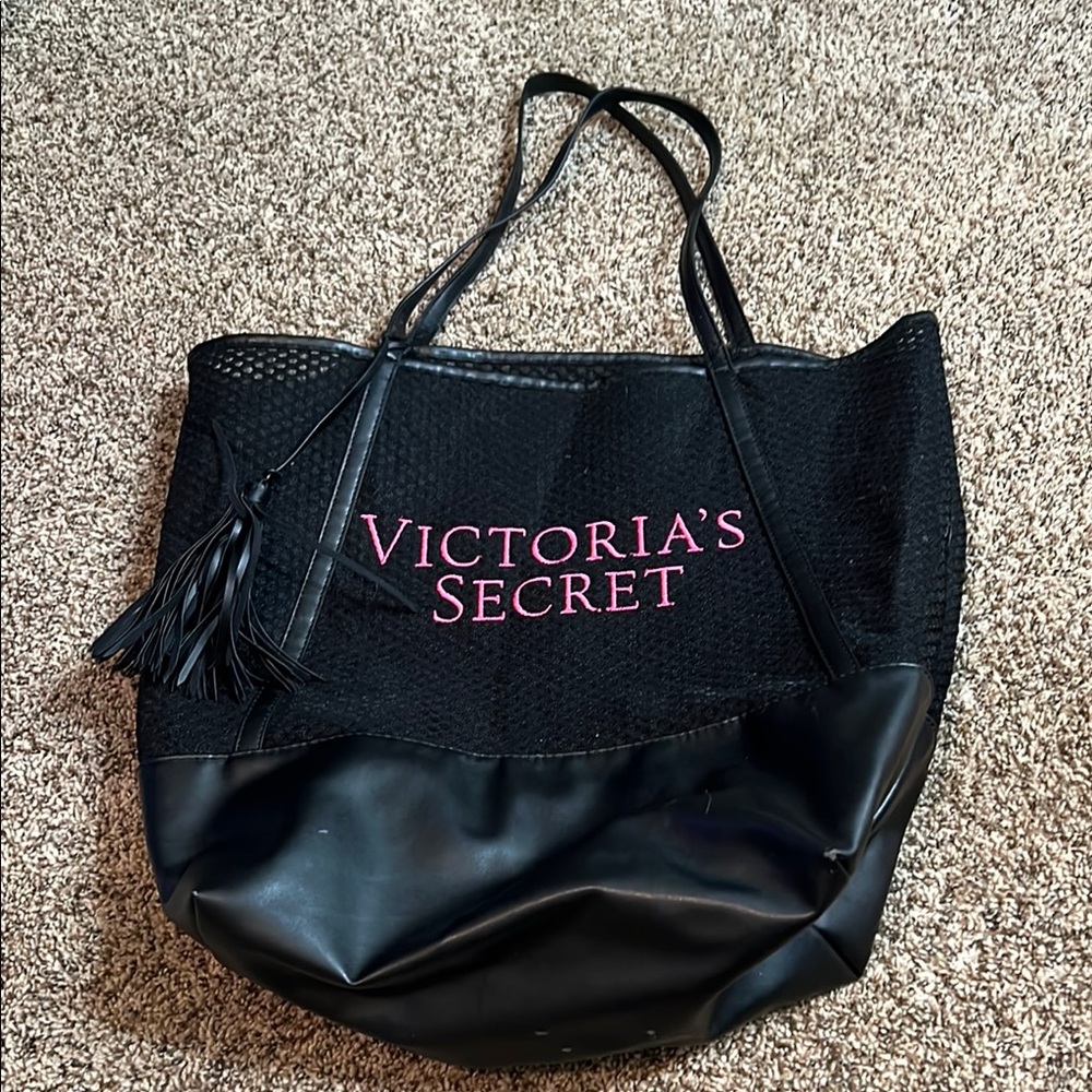 Victoria's Secret Black Glossy mesh Tote Bag